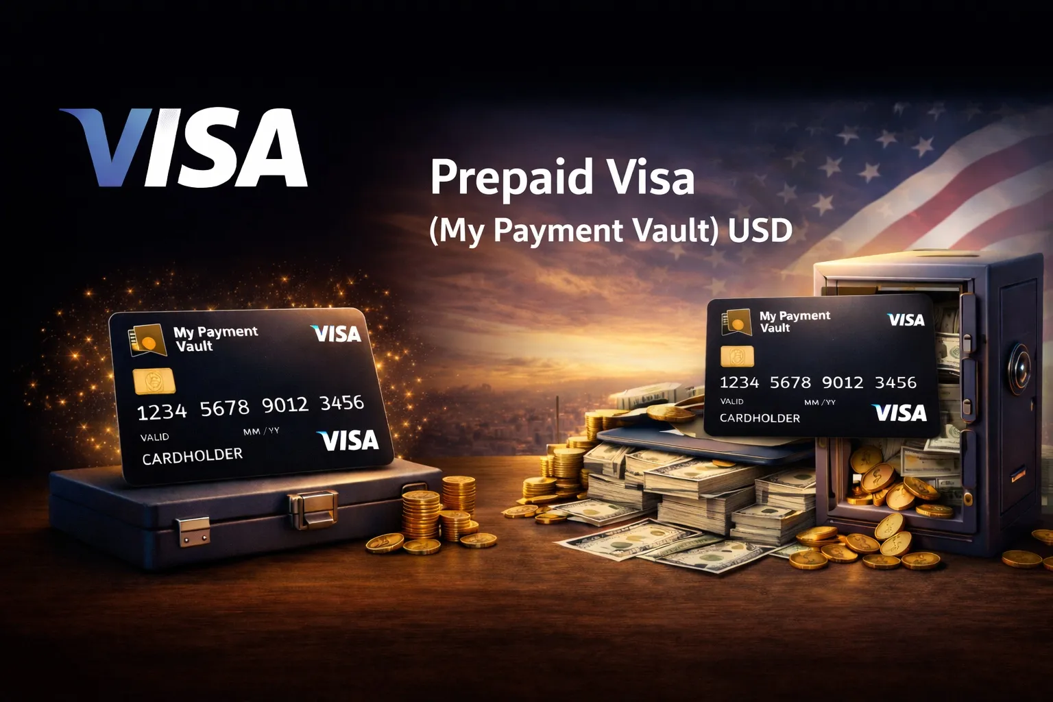 The Prepaid Visa (My Payment Vault) allows you to make online purchases at millions of merchants worldwide where Visa is accepted. This prepaid card comes with a fixed USD balance and does not require linking a bank account or credit line. Card details are securely stored and accessible through My Payment Vault, making it suitable for controlled and convenient online spending.