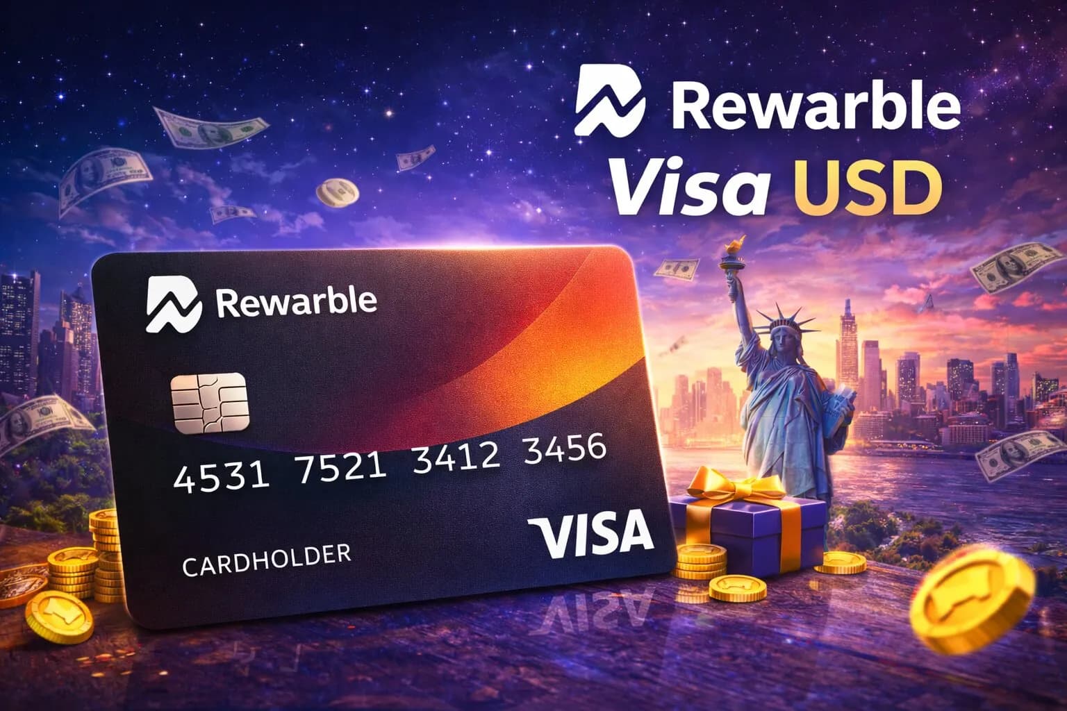 The Rewarble Visa USD offers a secure and flexible way to make online payments anywhere Visa is accepted. Ideal for international and digital purchases, it provides instant access to a USD balance without the need for a physical card.
