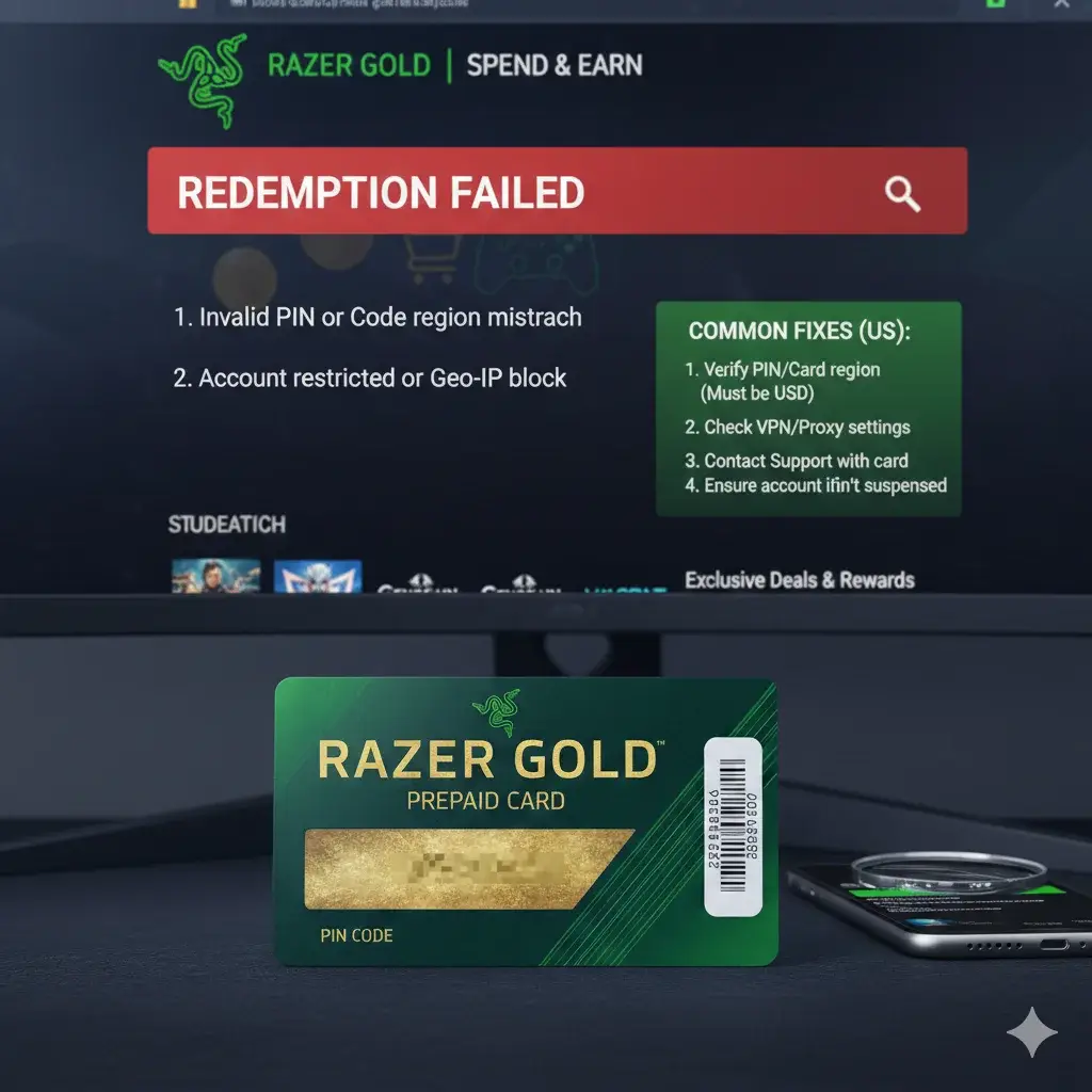 Common Razer Gold gift card redemption problems and fixes for US users